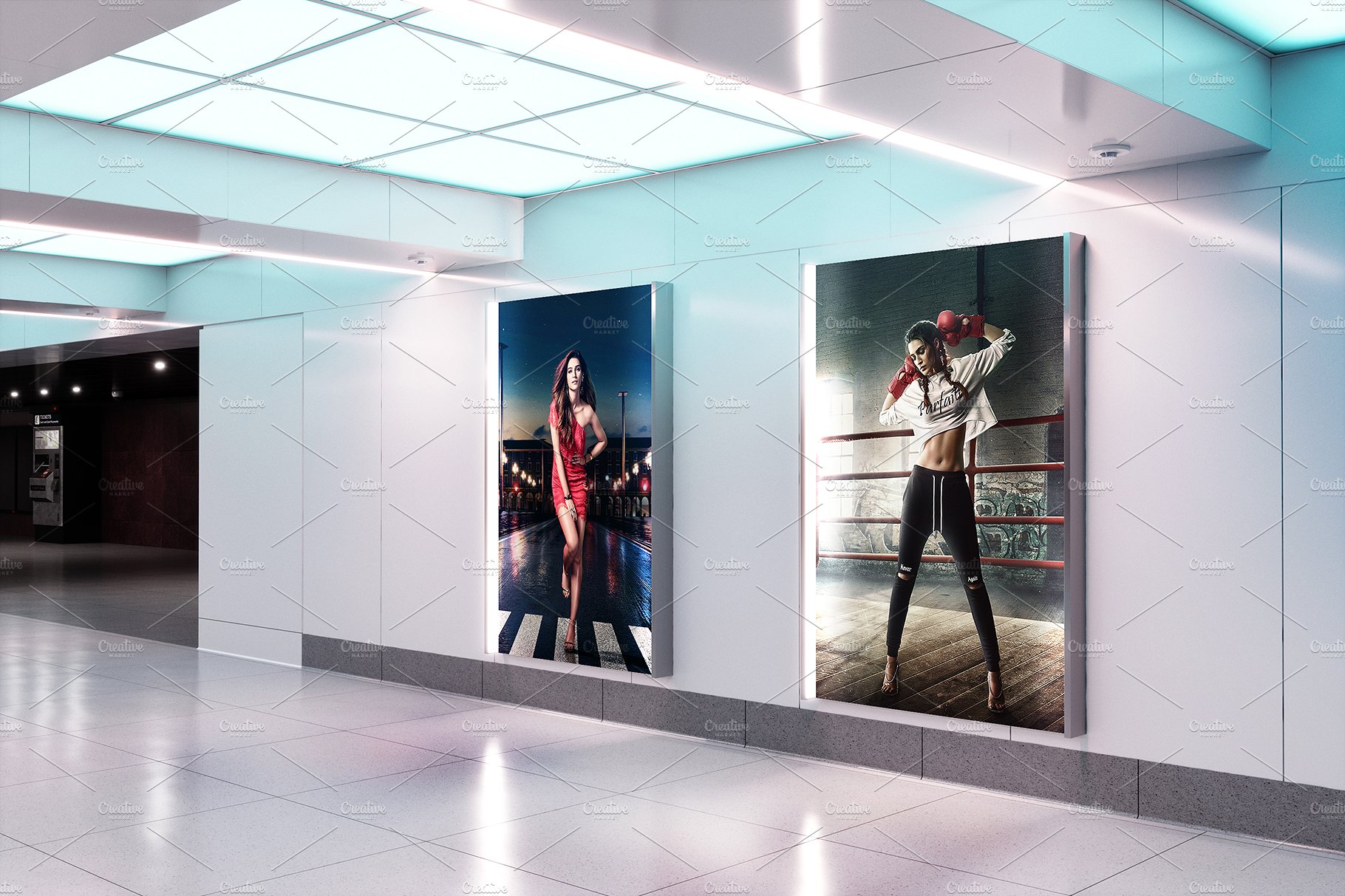 多角度的地铁火车站广告牌样机 Billboard Mockup - Ad Station Series_img_2