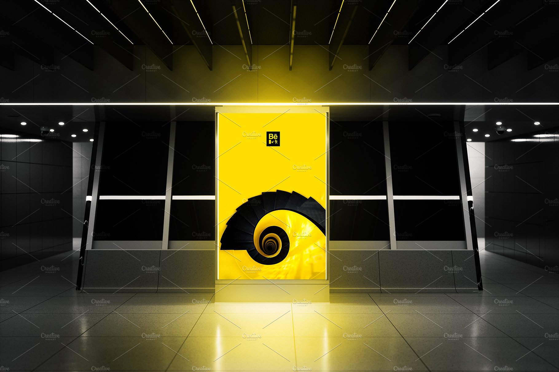 多角度的地铁火车站广告牌样机 Billboard Mockup - Ad Station Series_img_2