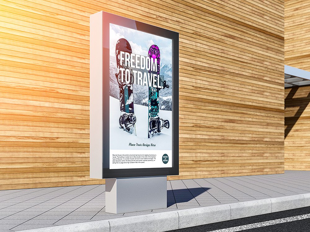 商场办公楼灯箱广告牌PSD样机 Lightbox billboard PSD Mockup_img_2