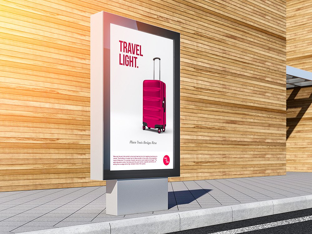 商场办公楼灯箱广告牌PSD样机 Lightbox billboard PSD Mockup_img_2