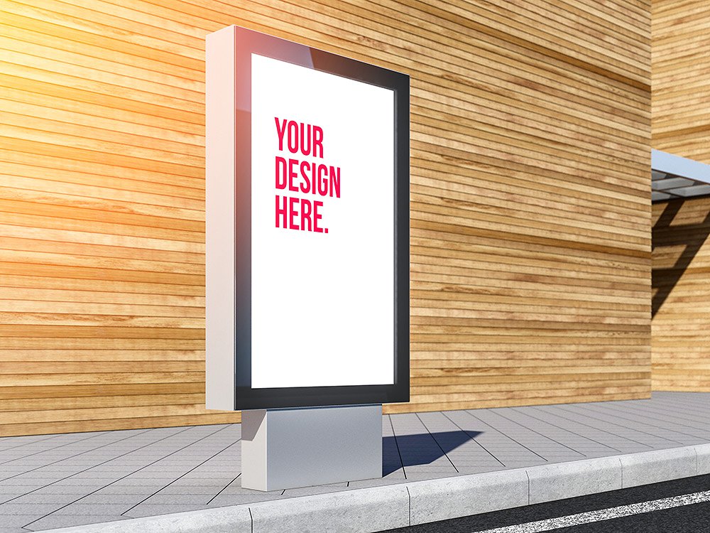 商场办公楼灯箱广告牌PSD样机 Lightbox billboard PSD Mockup_img_2