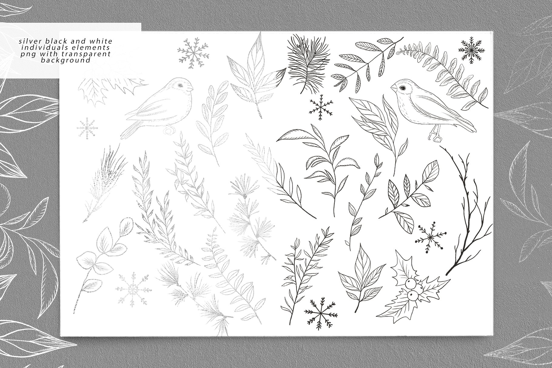 个性化婚礼鸟类和树叶黑白线稿 Personalized Birds And Leaves Black And WhiteLine Drawing_img_2