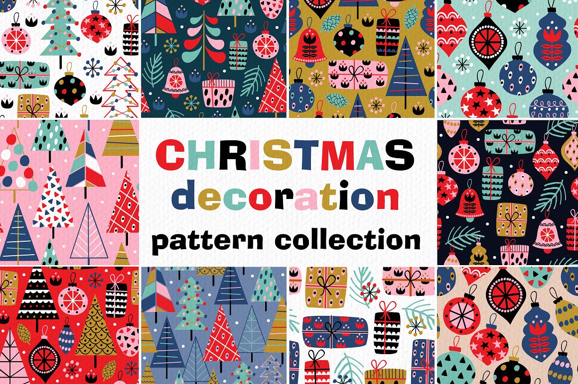 五彩斑斓的圣诞节装饰矢量图案 Colorful Christmas Decoration Vector Pattern_img_2