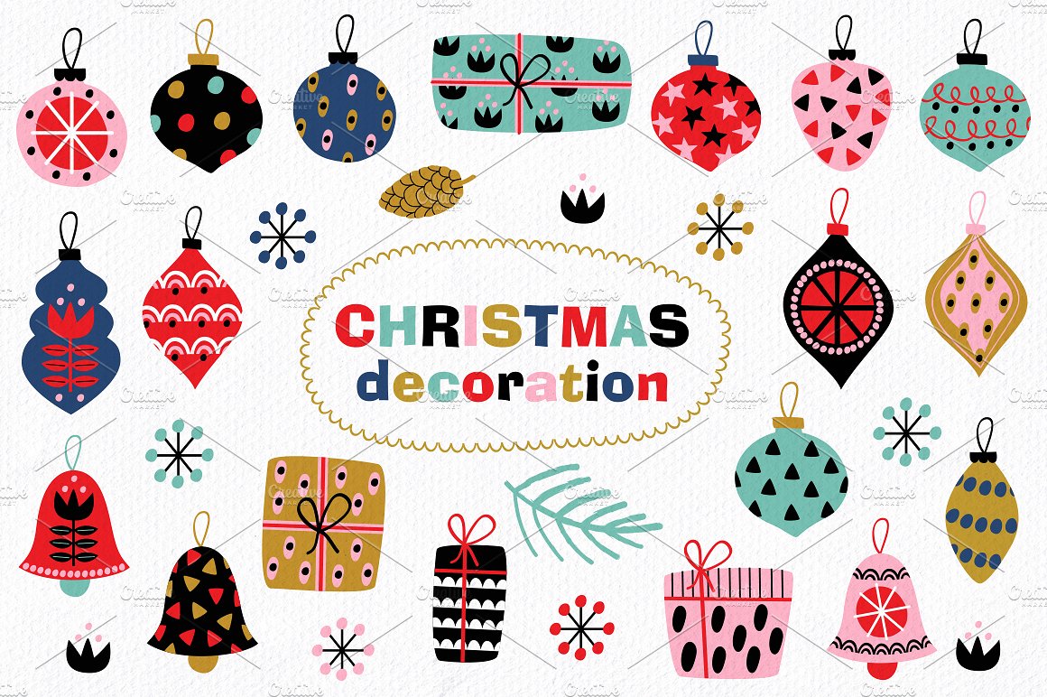 五彩斑斓的圣诞节装饰矢量图案 Colorful Christmas Decoration Vector Pattern_img_2