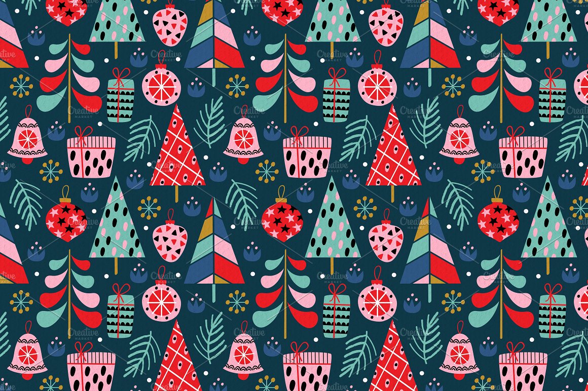 五彩斑斓的圣诞节装饰矢量图案 Colorful Christmas Decoration Vector Pattern_img_2