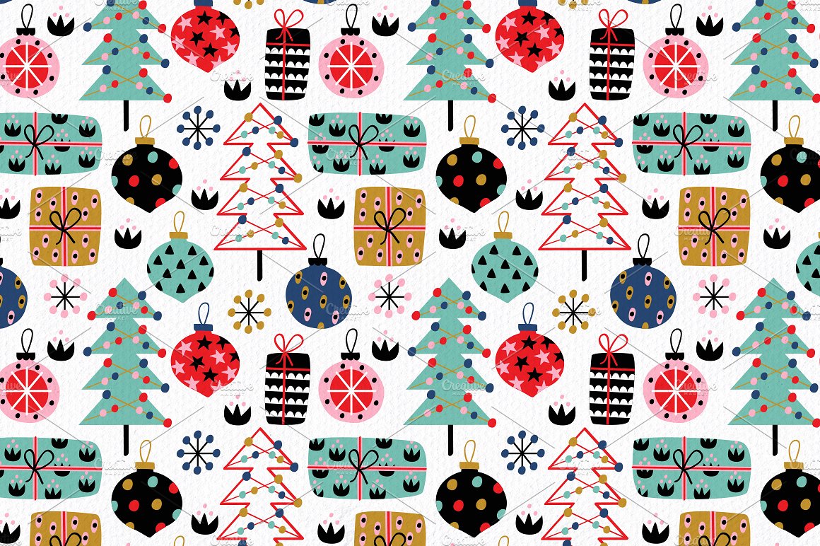 五彩斑斓的圣诞节装饰矢量图案 Colorful Christmas Decoration Vector Pattern_img_2