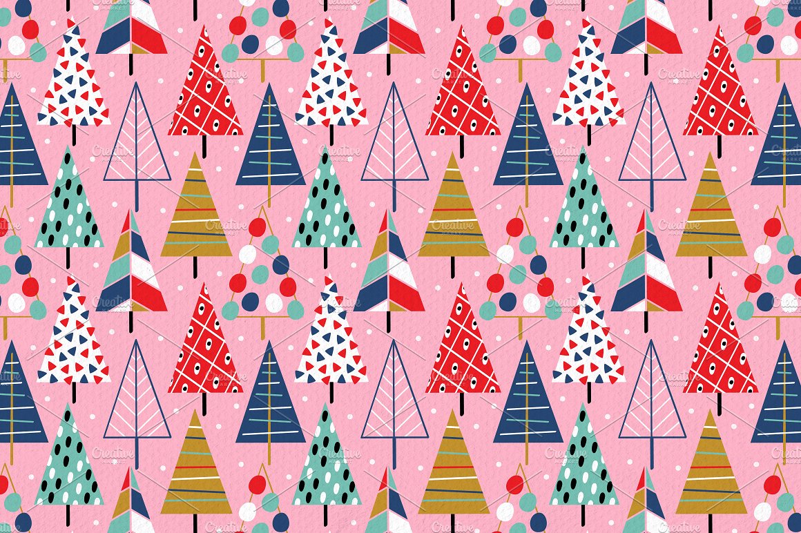 五彩斑斓的圣诞节装饰矢量图案 Colorful Christmas Decoration Vector Pattern_img_2