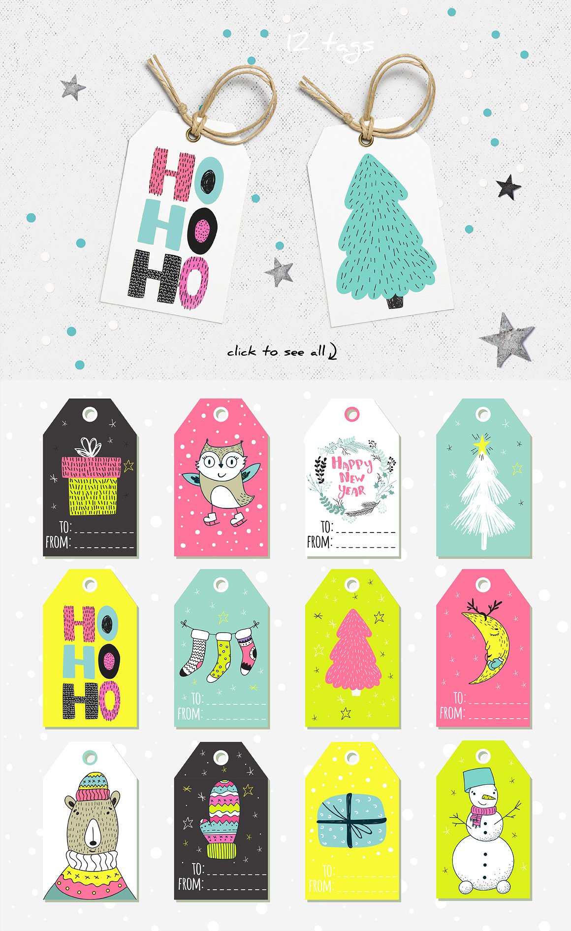 酷炫的圣诞节假日手绘图案集 Cool Christmas Holiday Hand Drawn Pattern Set_img_2