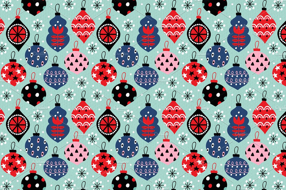 五彩斑斓的圣诞节装饰矢量图案 Colorful Christmas Decoration Vector Pattern_img_2