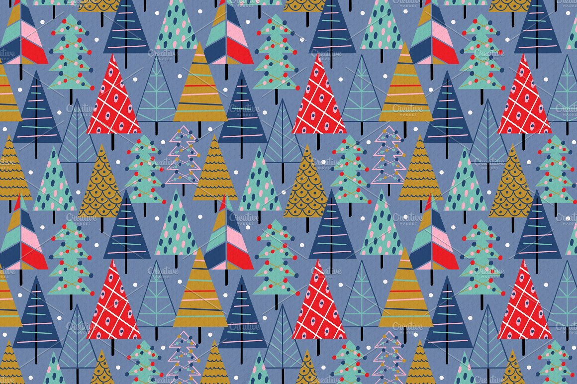 五彩斑斓的圣诞节装饰矢量图案 Colorful Christmas Decoration Vector Pattern_img_2