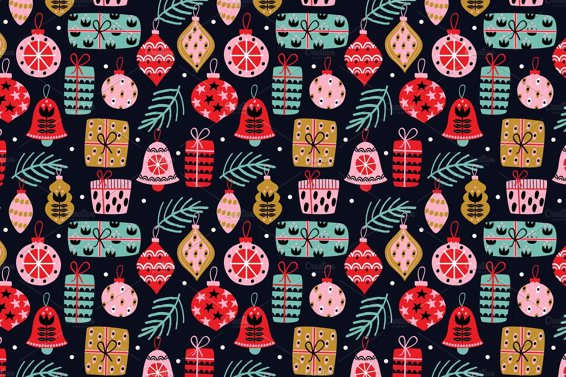 五彩斑斓的圣诞节装饰矢量图案 Colorful Christmas Decoration Vector Pattern_img_2