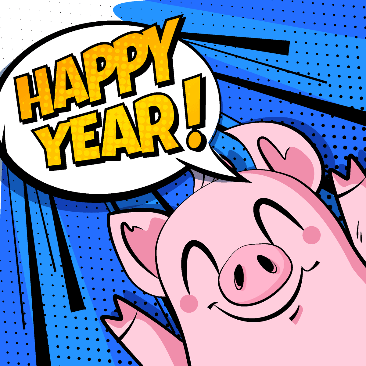 蓝色的新年猪年背景 Blue New Year Backgrounds With Pigs_img_2