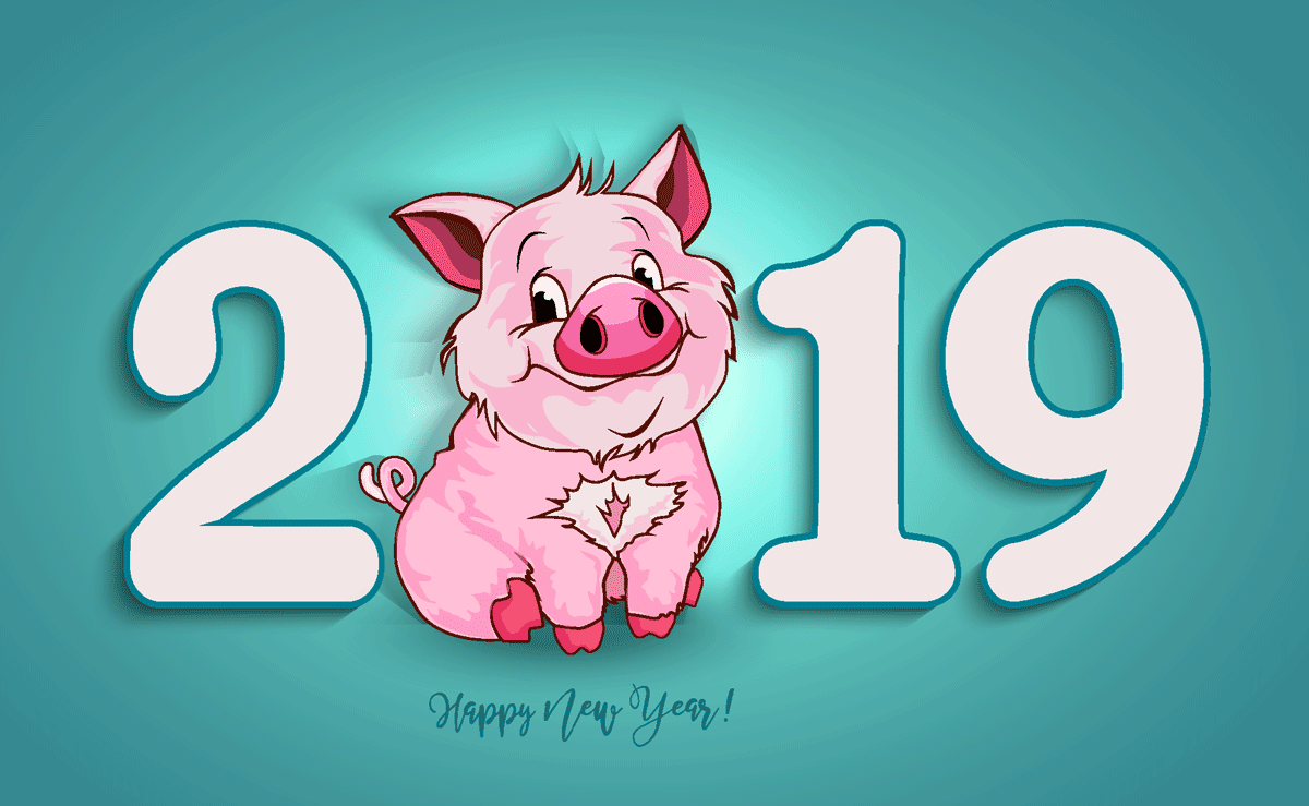 蓝色的新年猪年背景 Blue New Year Backgrounds With Pigs_img_2