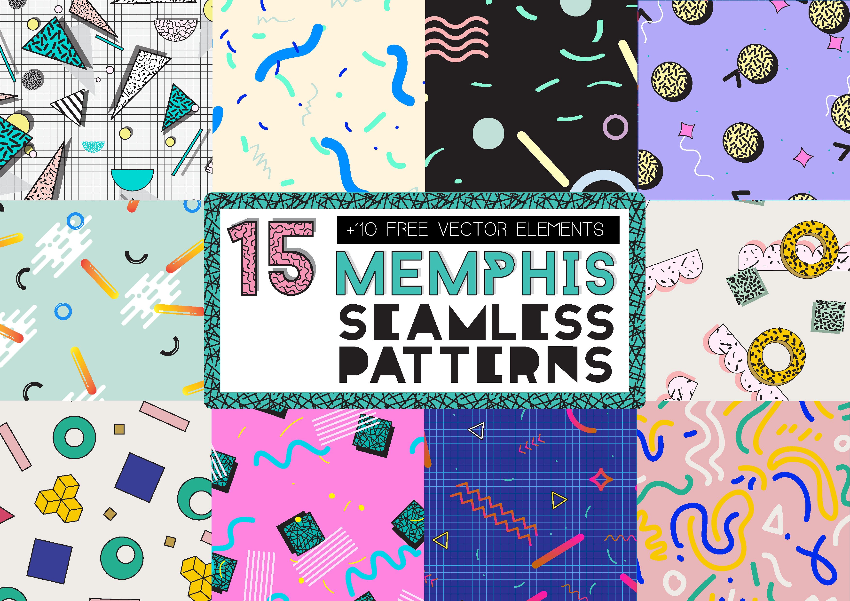 15款孟菲斯全新无缝图案 15 MEMPHIS Seamless Patterns_img_2