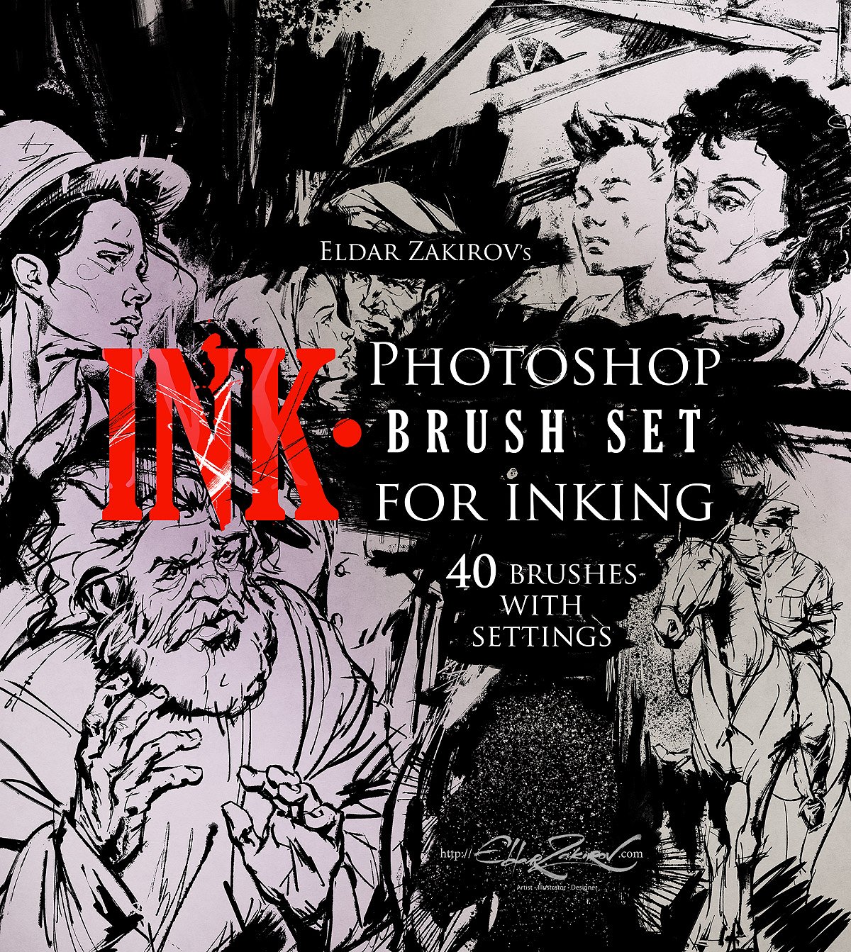 墨水喷溅效果的40种Photoshop笔刷&Photoshop动作  INK 40 Photoshop Brushes for Inking + Photoshop Action_img_2