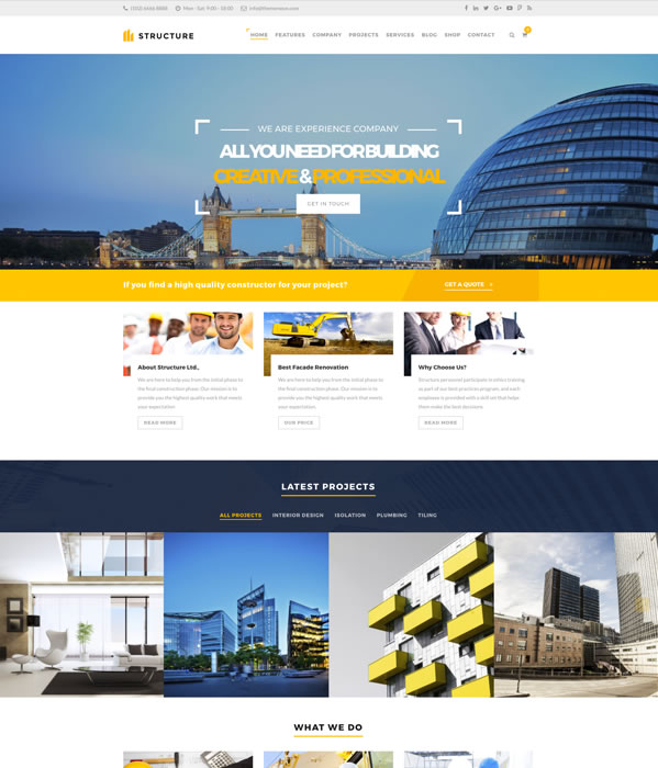 顶级工程建筑类的WordPress网站模板 Structure - Construction WordPress Theme_img_2