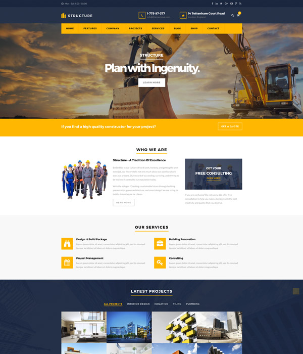 顶级工程建筑类的WordPress网站模板 Structure - Construction WordPress Theme_img_2