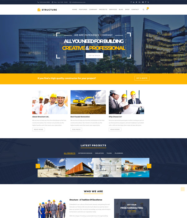 顶级工程建筑类的WordPress网站模板 Structure - Construction WordPress Theme_img_2