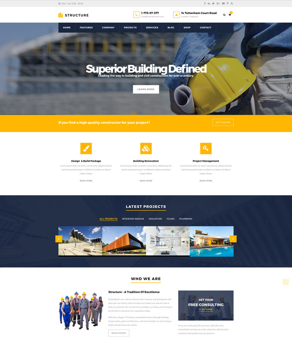 顶级工程建筑类的WordPress网站模板 Structure - Construction WordPress Theme_img_2