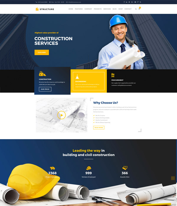 顶级工程建筑类的WordPress网站模板 Structure - Construction WordPress Theme_img_2