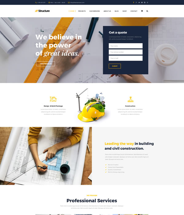 顶级工程建筑类的WordPress网站模板 Structure - Construction WordPress Theme_img_2