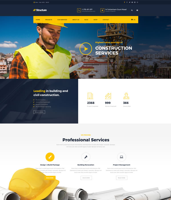 顶级工程建筑类的WordPress网站模板 Structure - Construction WordPress Theme_img_2