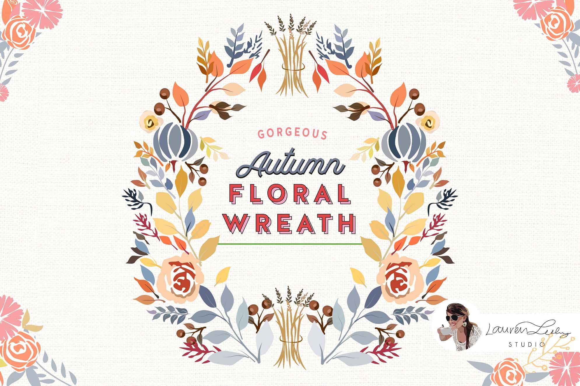 美丽的秋色为主题的花圈图案  Beautiful Autumn-Themed Wreath Pattern_img_2
