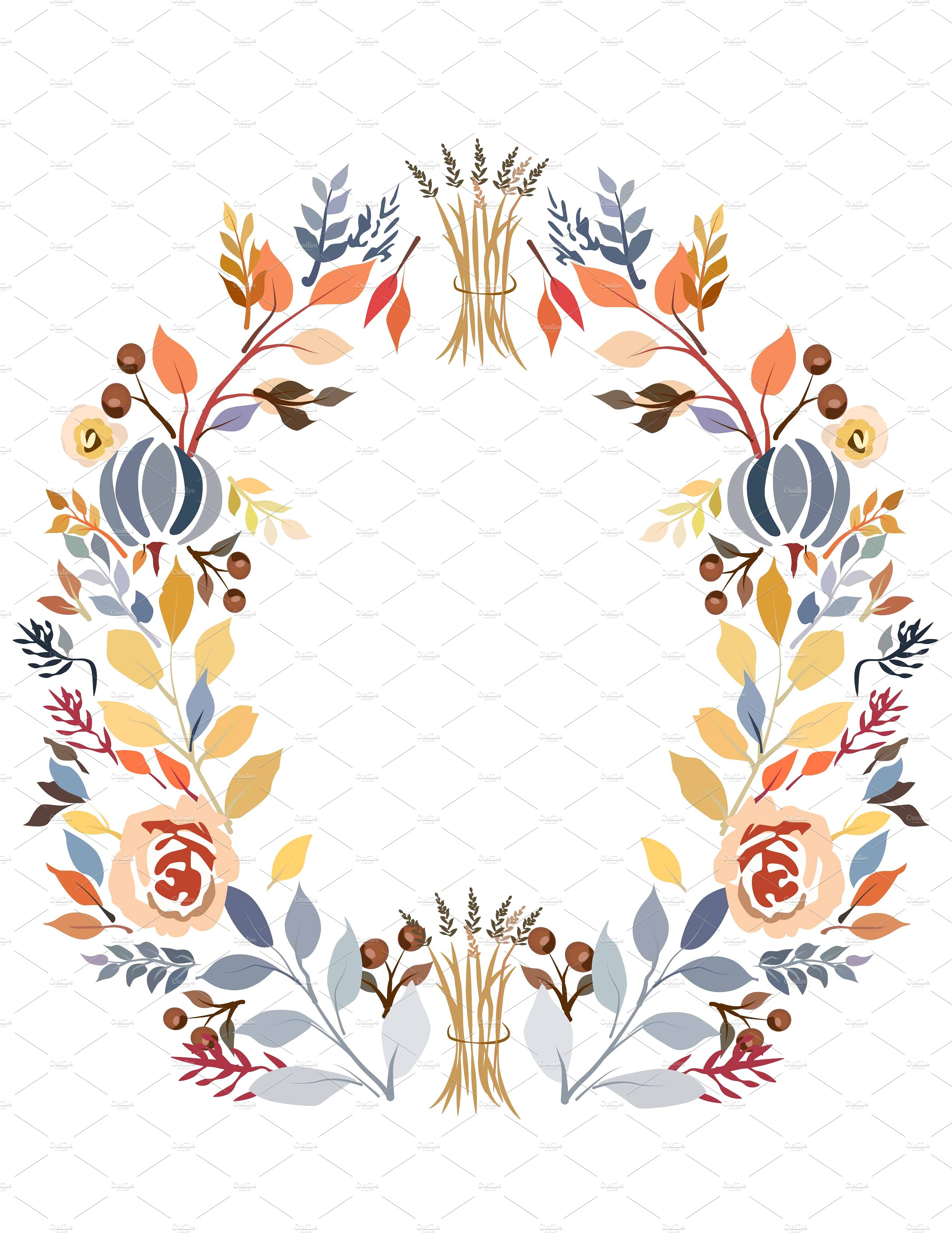 美丽的秋色为主题的花圈图案  Beautiful Autumn-Themed Wreath Pattern_img_2