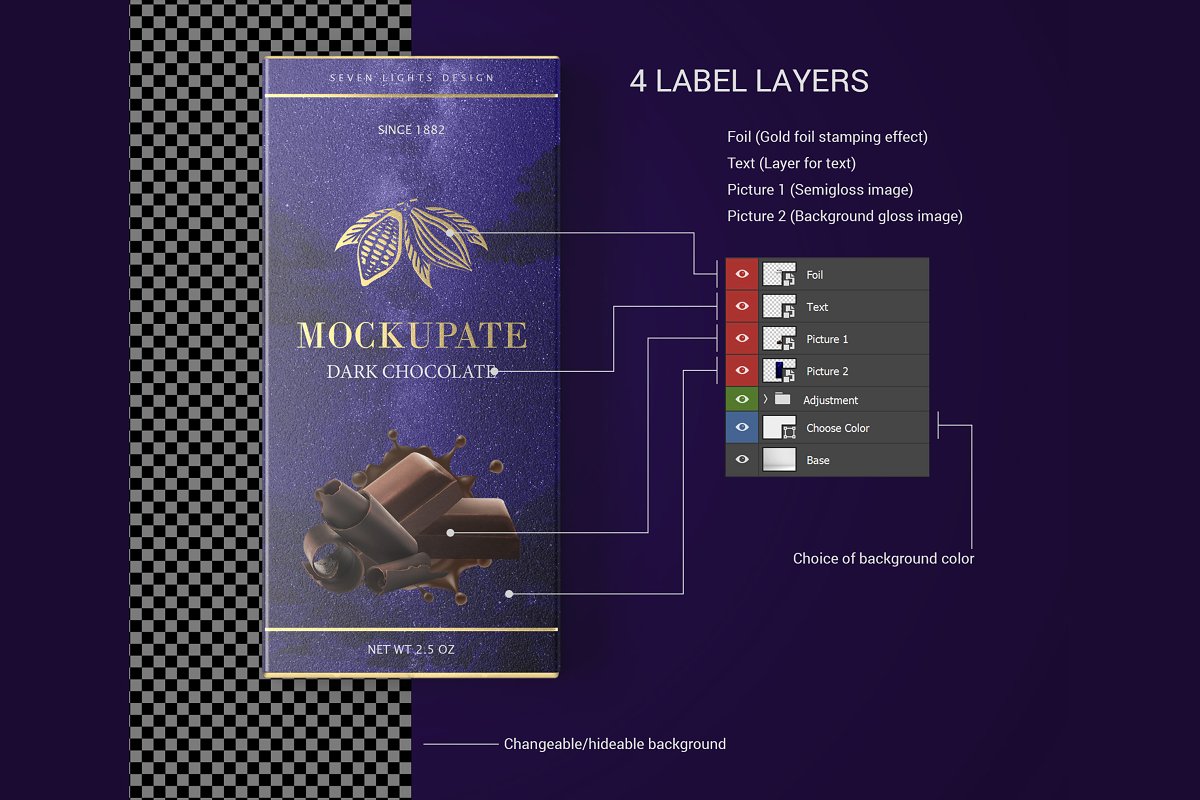 高端巧克力棒包装样机模板 Chocolate Bar Packaging Mockup_img_2