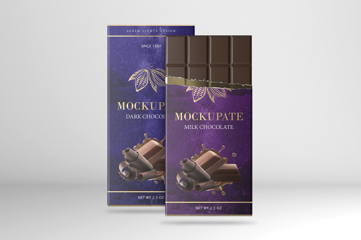 高端巧克力棒包装样机模板 Chocolate Bar Packaging Mockup_img_2