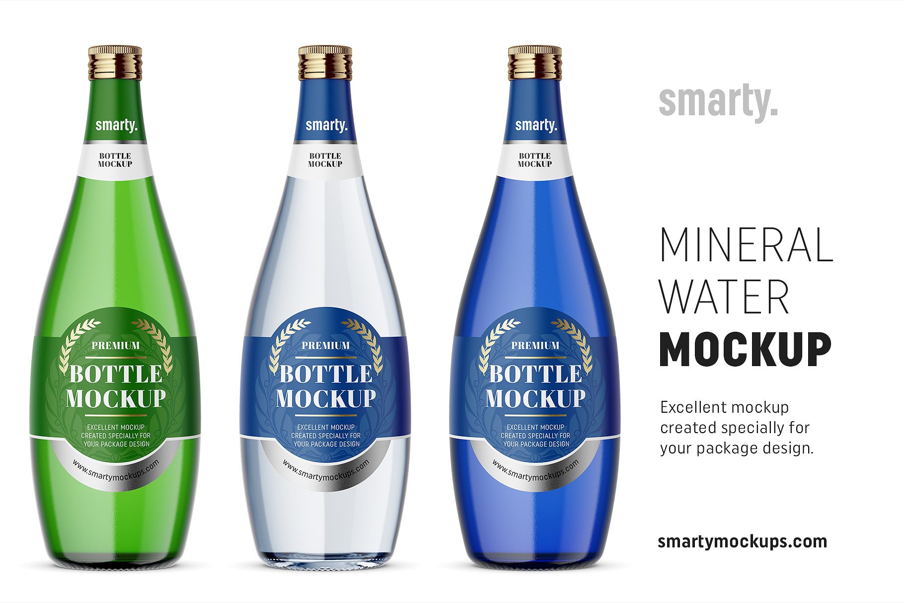 带有金属亮泽的玻璃矿泉水瓶样机 Glass Mineral Water Bottle Mockups_img_2