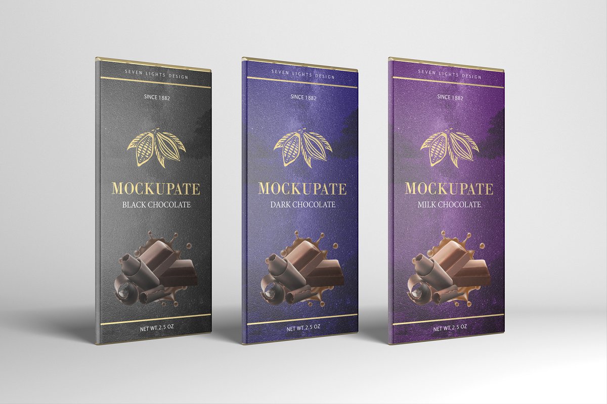 高端巧克力棒包装样机模板 Chocolate Bar Packaging Mockup_img_2