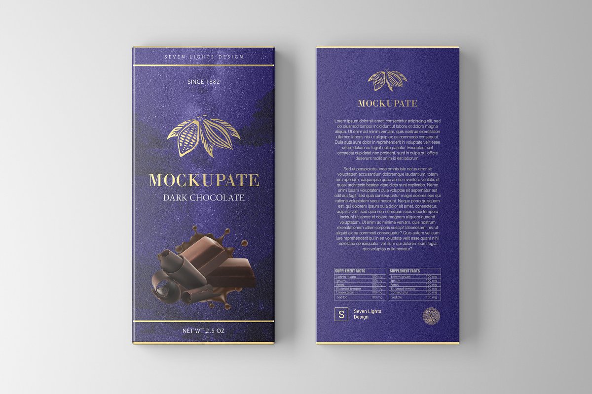 高端巧克力棒包装样机模板 Chocolate Bar Packaging Mockup_img_2