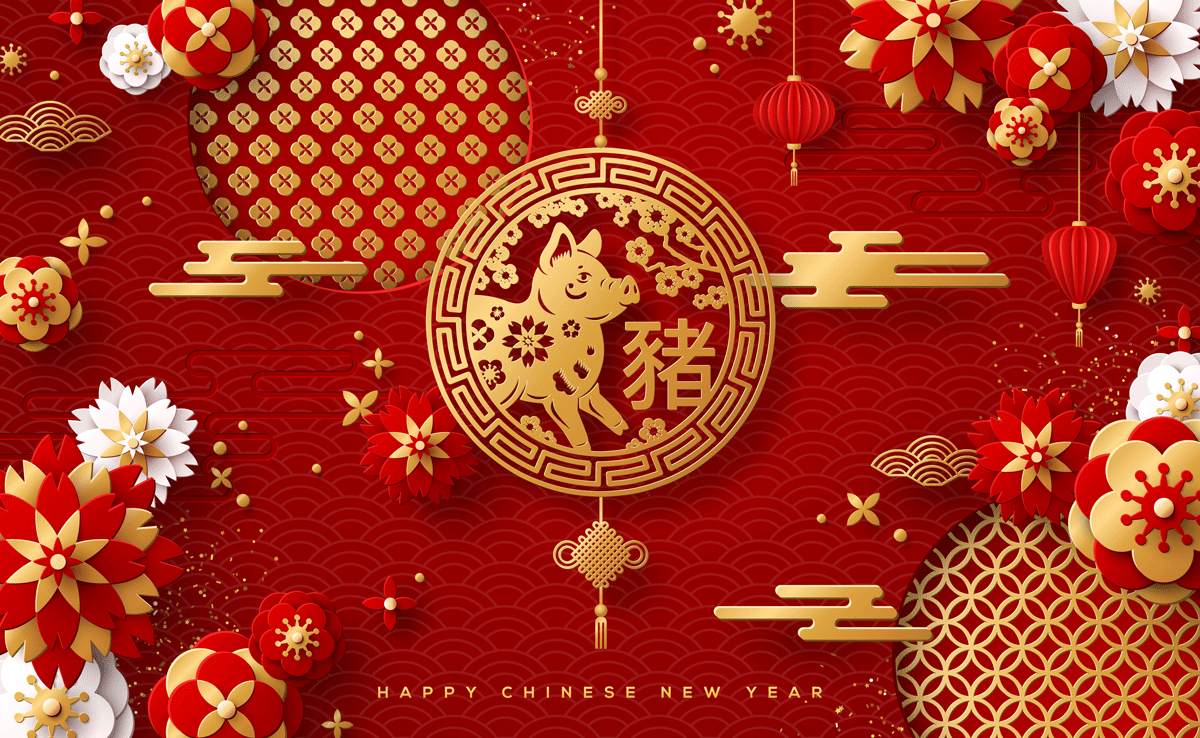 中国2019新年猪年矢量贺卡 Chinese vector greeting card for 2019 New Year, sign pig_img_2