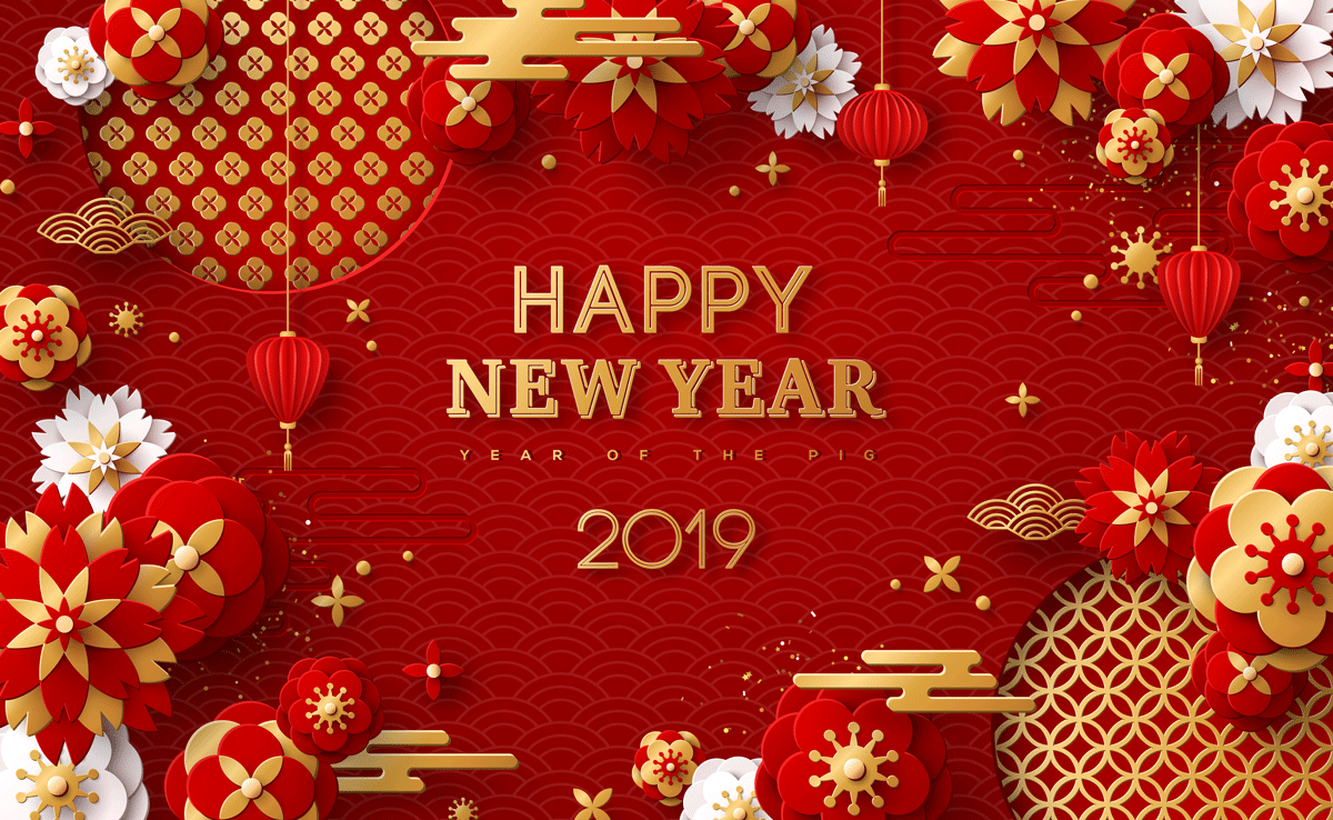 中国2019新年猪年矢量贺卡 Chinese vector greeting card for 2019 New Year, sign pig_img_2