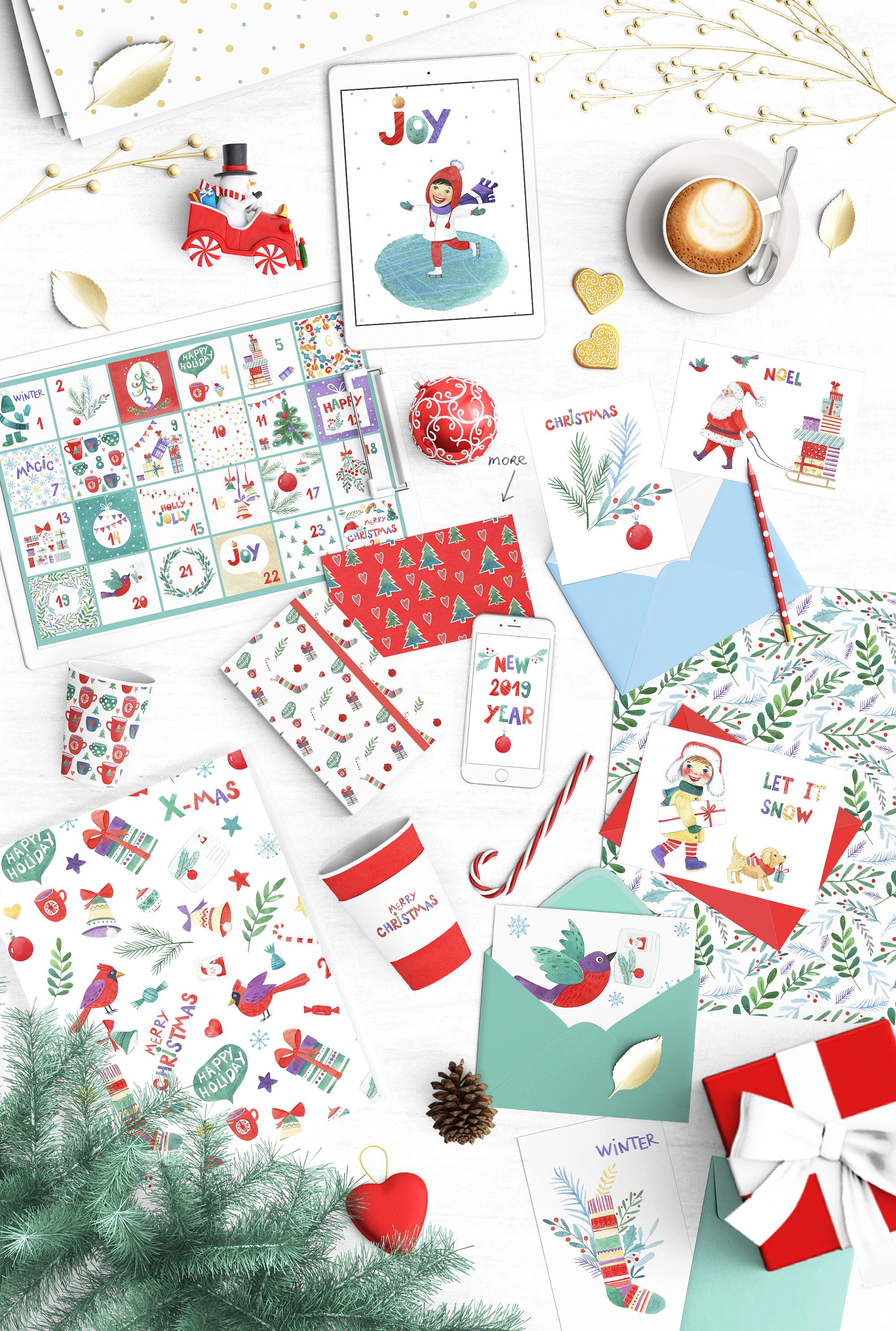 超级幸福的手绘水彩圣诞节快乐图案集 Watercolor Christmas Fun Bundle_img_2