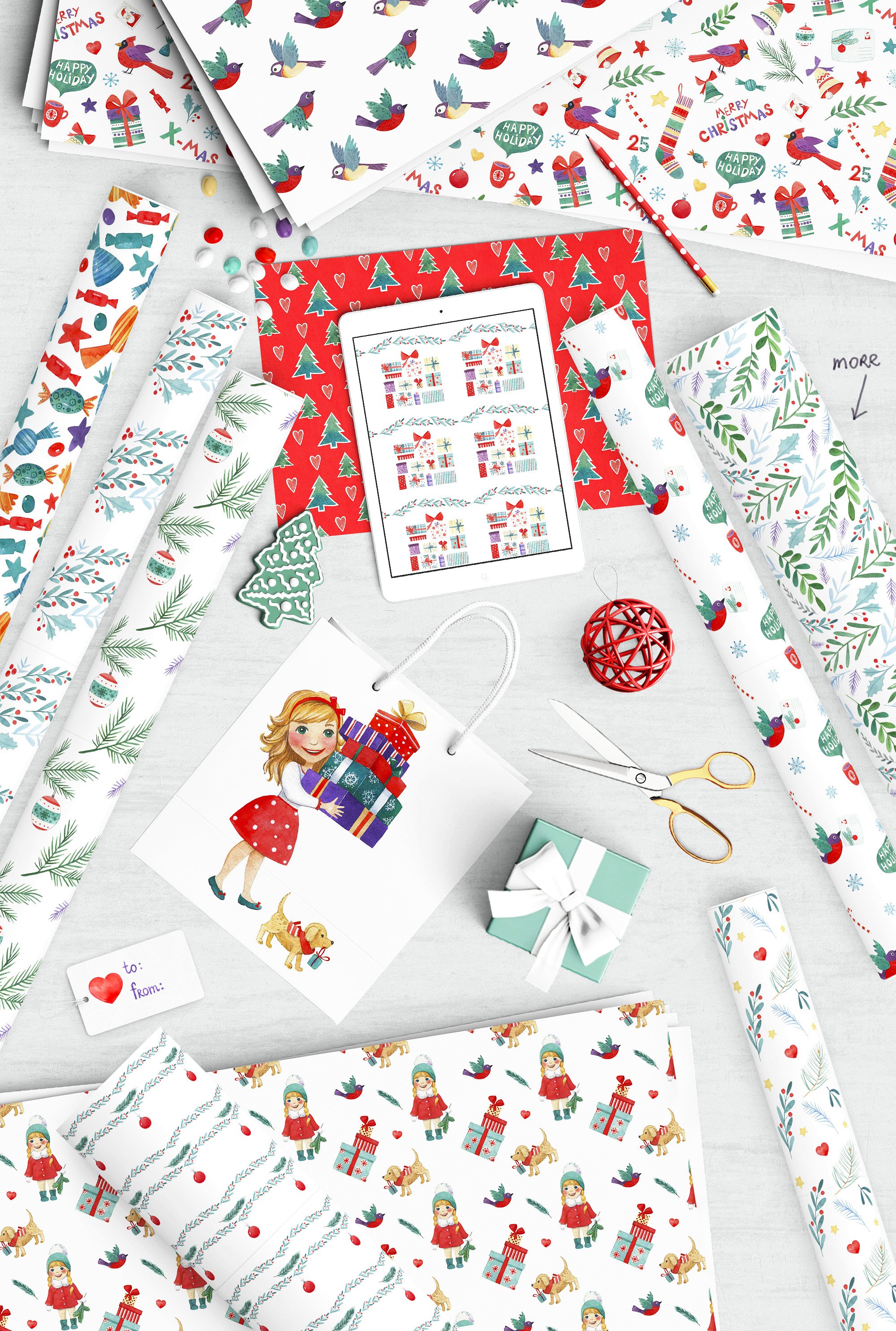 超级幸福的手绘水彩圣诞节快乐图案集 Watercolor Christmas Fun Bundle_img_2