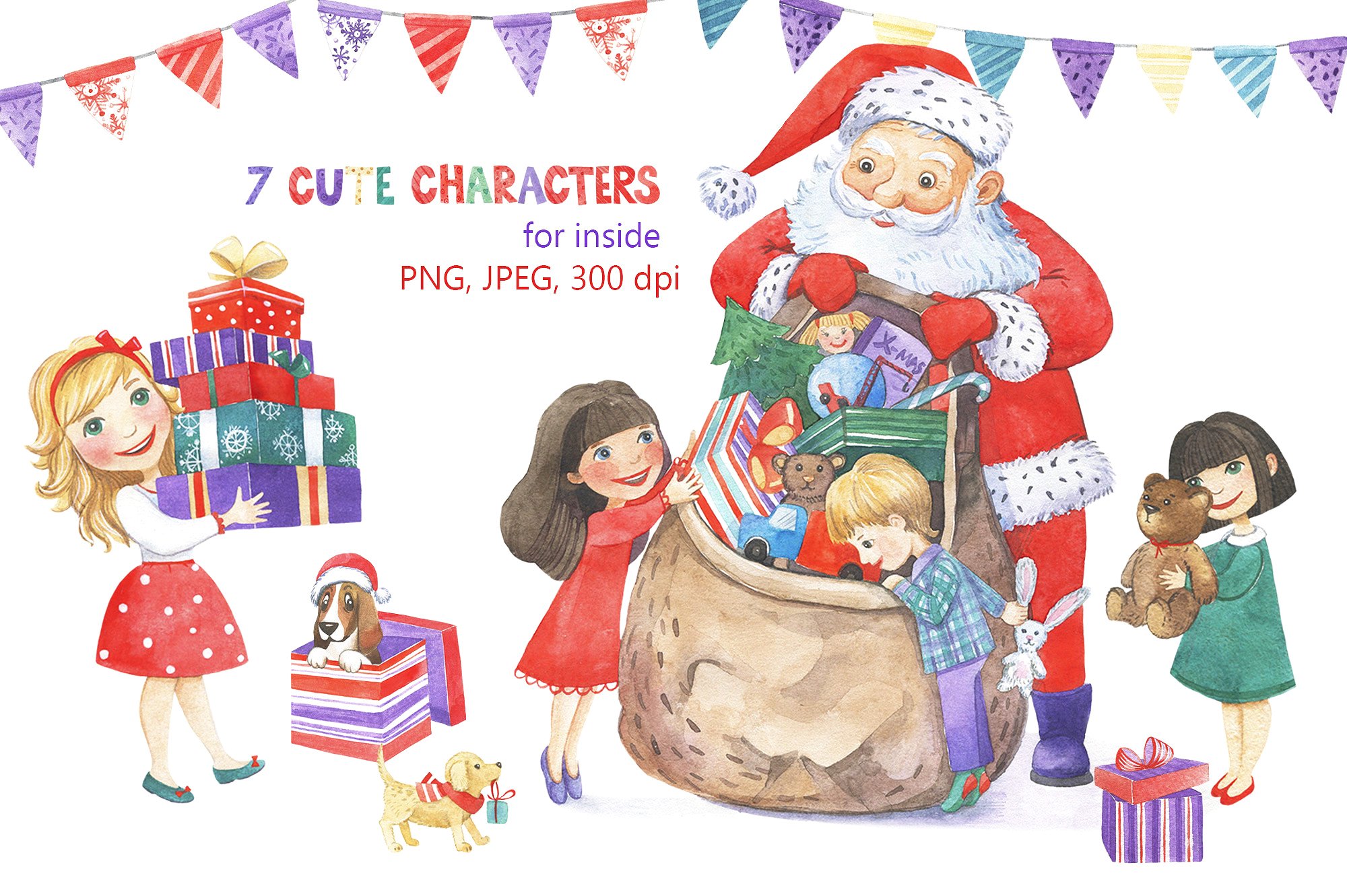 超级幸福的手绘水彩圣诞节快乐图案集 Watercolor Christmas Fun Bundle_img_2