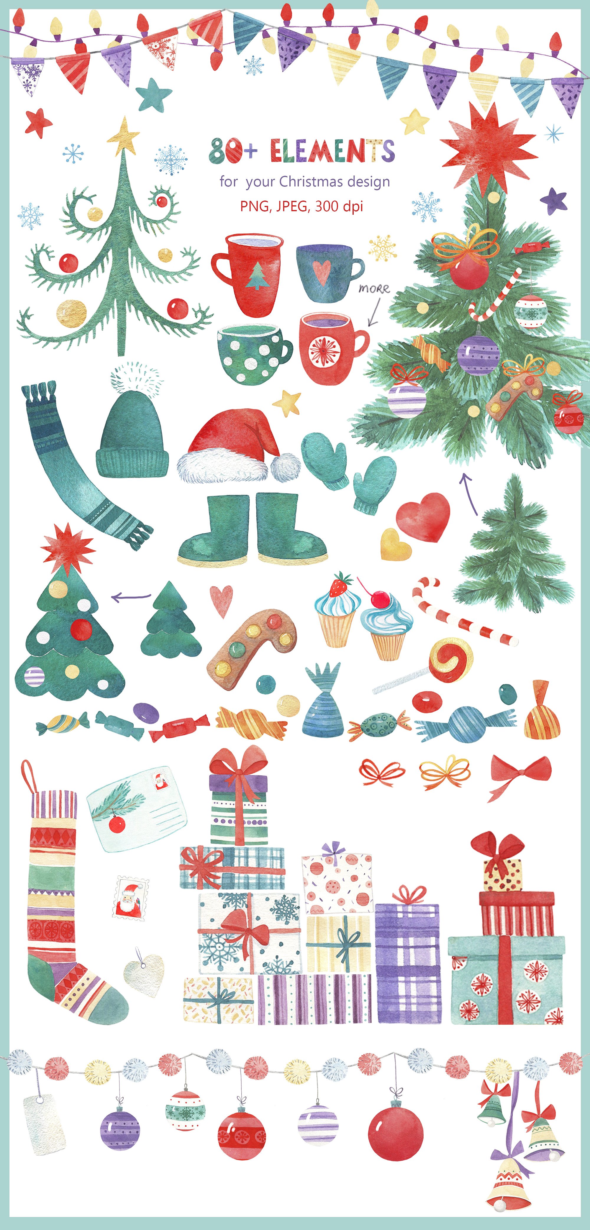 超级幸福的手绘水彩圣诞节快乐图案集 Watercolor Christmas Fun Bundle_img_2