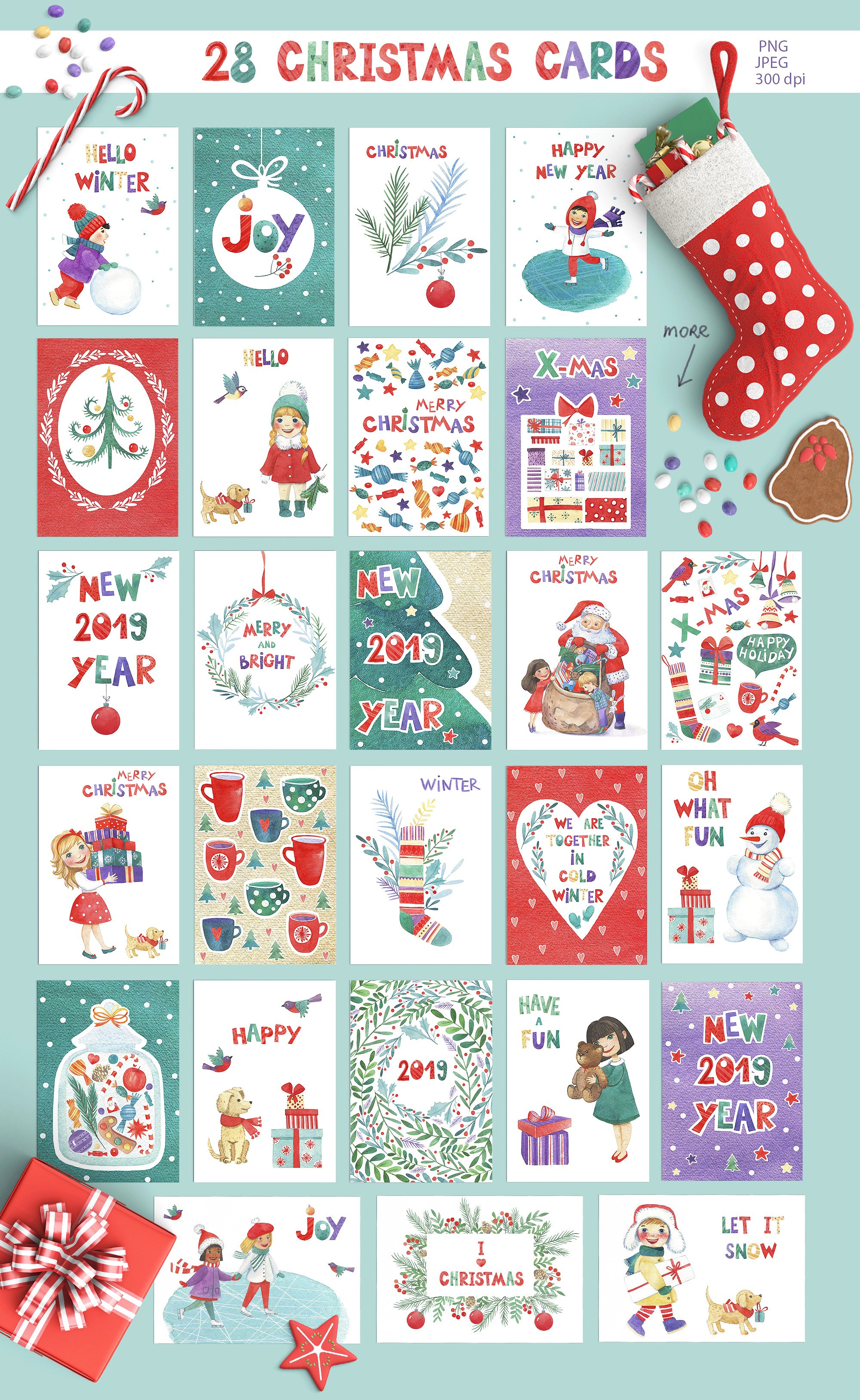 超级幸福的手绘水彩圣诞节快乐图案集 Watercolor Christmas Fun Bundle_img_2