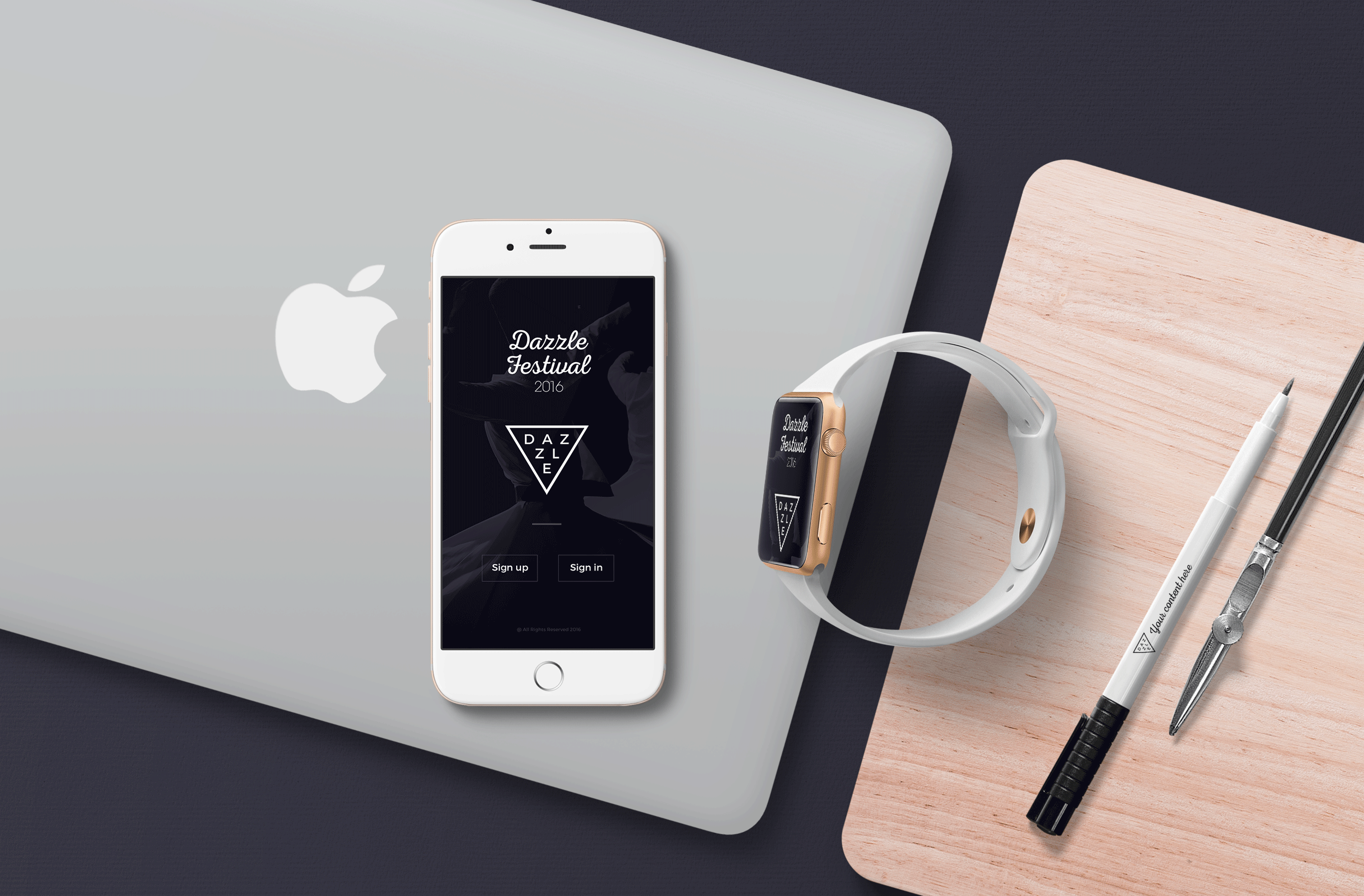 精美的苹果设备顶视图样机展示 Apple Devices Hero Header Mockups_img_2