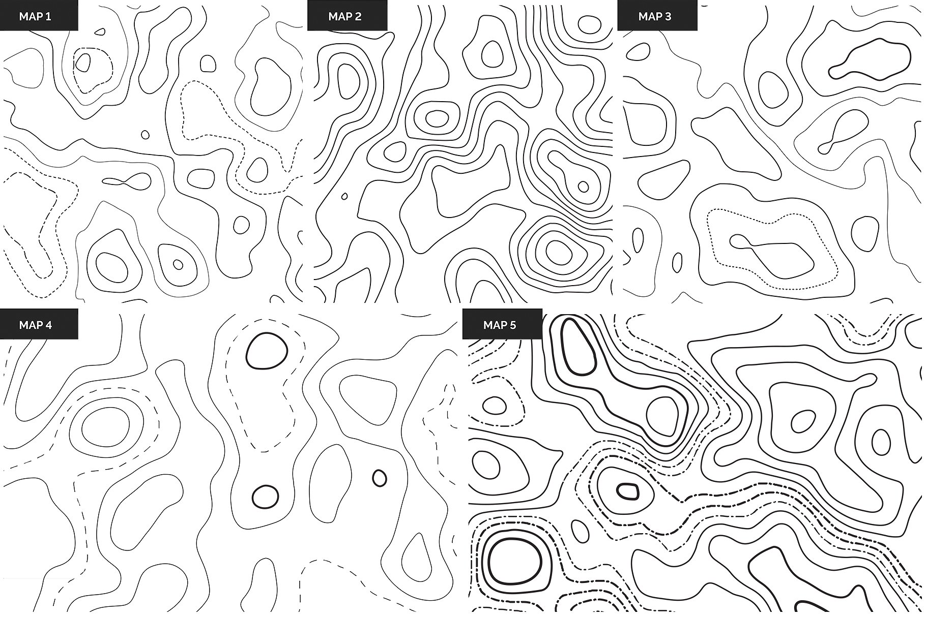 10种无缝向量模式与线性轮廓纹理 10 Topographic Maps Patterns_img_2