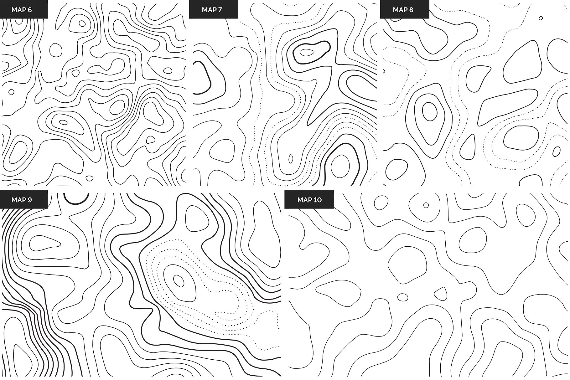 10种无缝向量模式与线性轮廓纹理 10 Topographic Maps Patterns_img_2