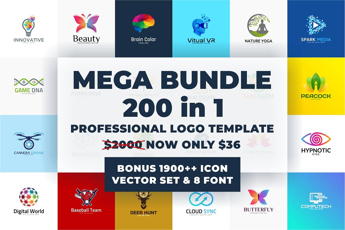 200款专业标志设计AI矢量模板包 Logo Template Mega Bundle - 200 in 1_img_2