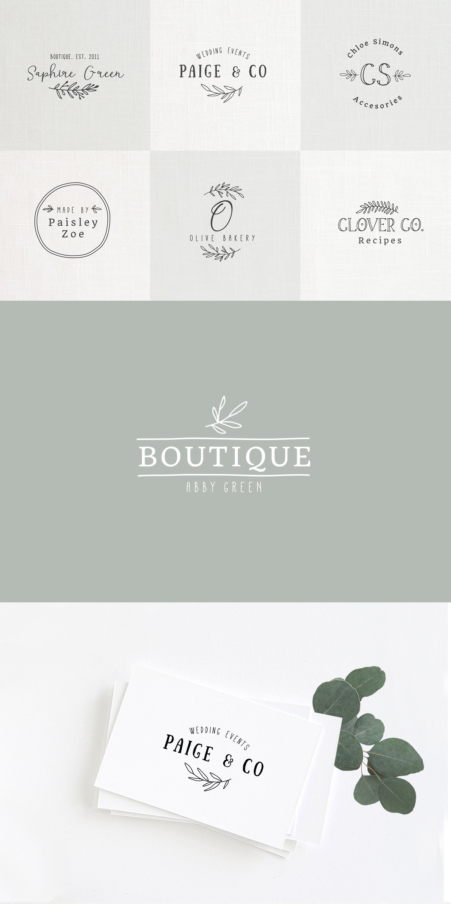 桂冠和橄榄枝标志展示样机 Premade Logo Bundle Laurel Feminine_img_2