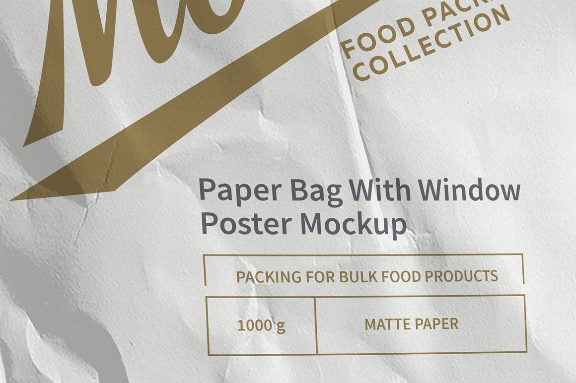 白色食品带窗口纸袋样机 White Paper Bag With Window Mockup_img_2