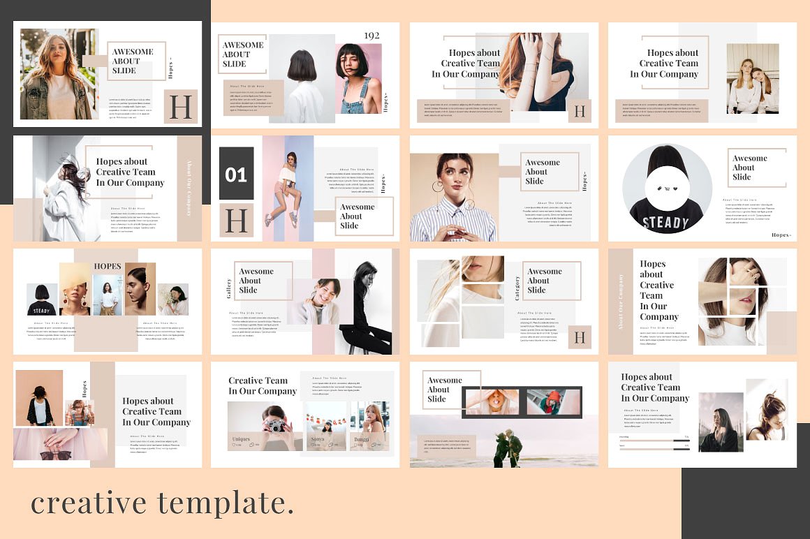 超现代女性时装主题的PPT幻灯片KEYNOTE模板 Hope Presentation and Keynote Template_img_2