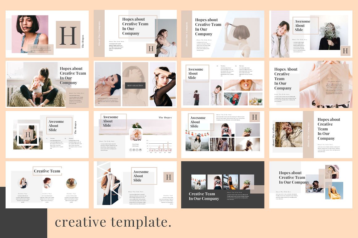 超现代女性时装主题的PPT幻灯片KEYNOTE模板 Hope Presentation and Keynote Template_img_2