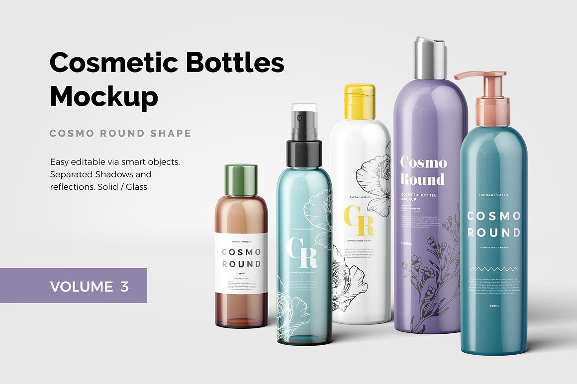 精致的化妆品瓶样机Vol.3 Cosmetic Bottles Mockup Vol.3_img_2