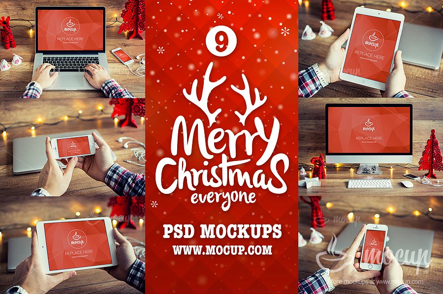 9款圣诞节元素苹果设备的样机 9 PSD Mockups Christmas_img_2